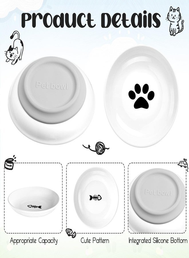 Singhoow 4 Pcs Cat Food Bowl Anti Beard Fatigue Cat Dishes with Nonslip Silicone Bottom Beard Friendly Ceramic Shallow Wide Kitten Plates for Food Water Indoor Small Dog Animals Pets Feeding - Image 3